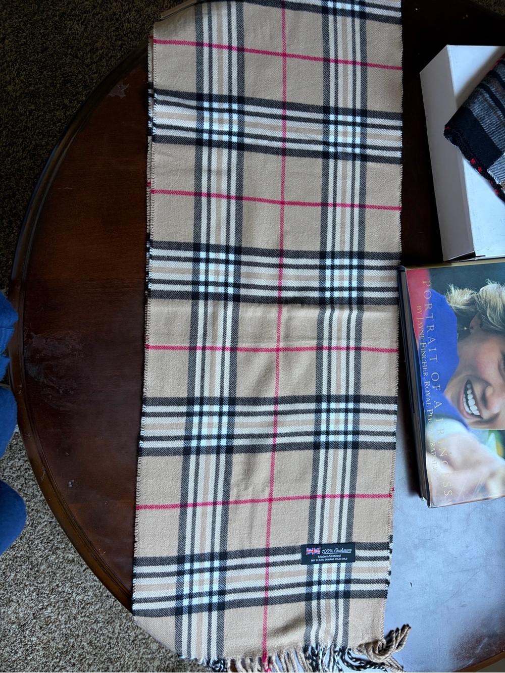 Beige Plaid Cashmere Scarf with Black & Red Check - Picture 4 of 4